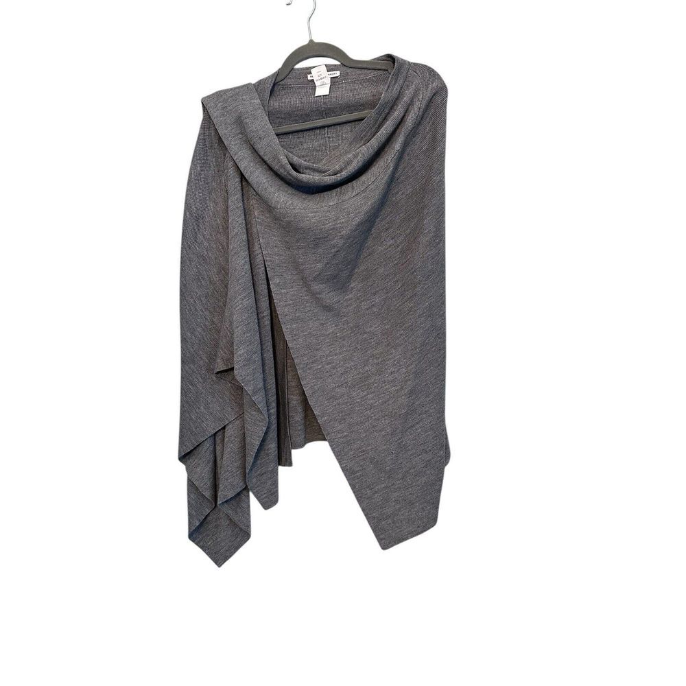 Rebecca Minkoff One Size Heather Gray Wool Blnd Shawl Wrap Open Cardigan Sweater